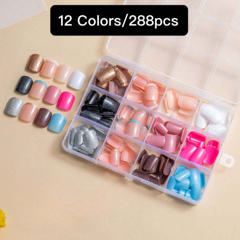 12 Colors288pcs /Set Press On Nails 24pcs/Color jfm-10